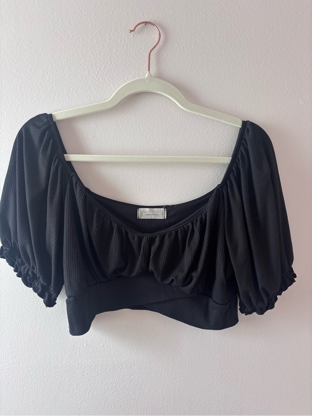 Altar'd State Black Puff Sleeve Cropped Top